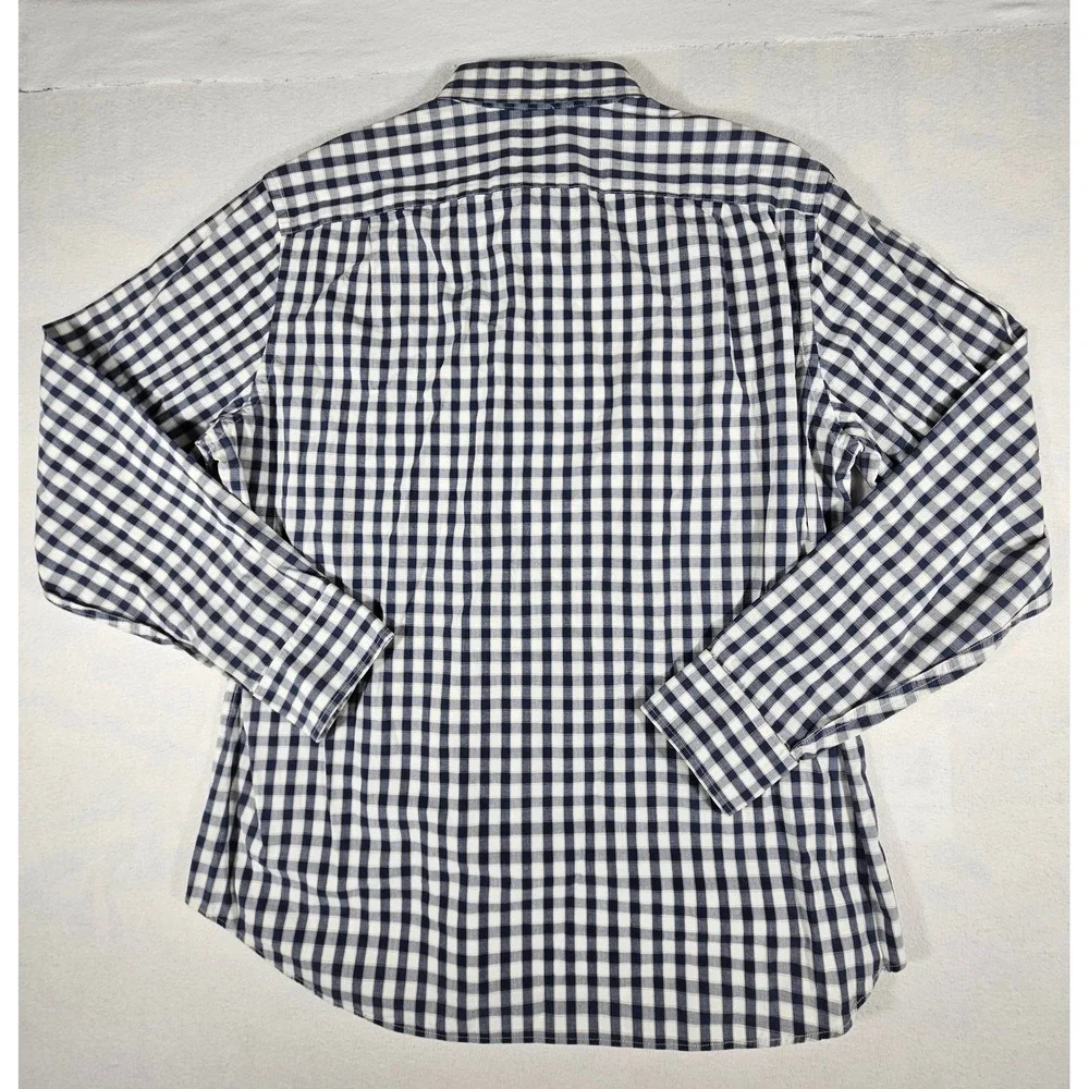J.Crew Mens Tailored Fit Gingham Button Down Shirt Navy Blue‎ White Large 26364